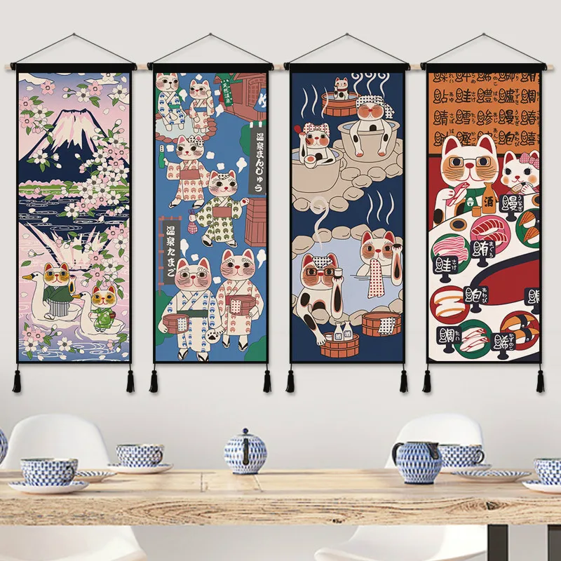 Japanese Restaurant Lifestyle - Póster artístico de tela de gato