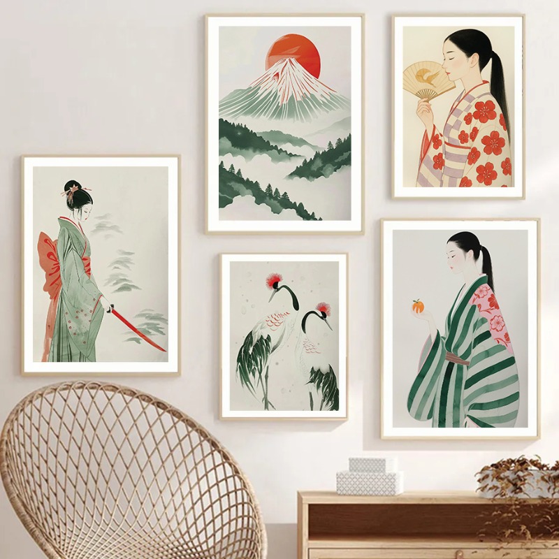 Japanese Zen Lifestyle - Monte Fuji & Crane Impresión de